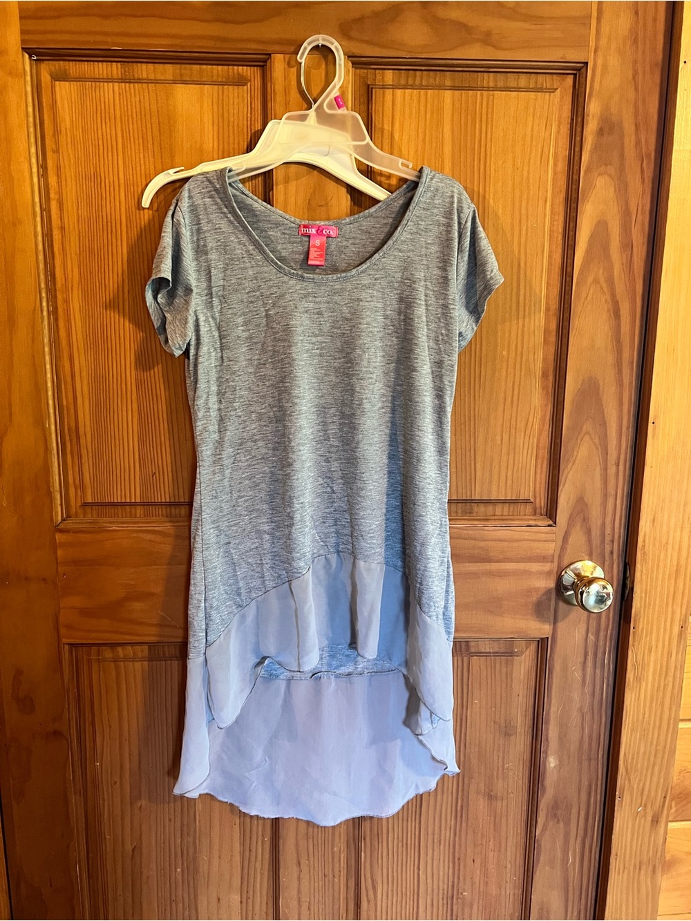 Gray High-Low Layered Tunic with Sheer Hem